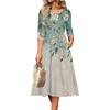 3/4 Sleeve Women's Dress Casual Flowy A-Line Midi Tshirt Dresses With Pockets Crewneck Vocation Boho Beach Sundress