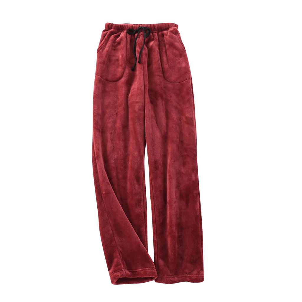 Women Pajama Pants Plush Sleep Pants Soft Elastic Waist Pajama Bottoms Solid Color Pants With 2 Pockets
