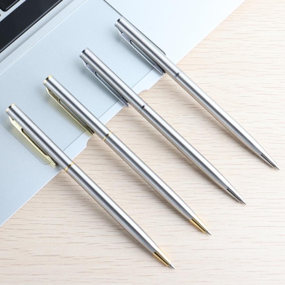 Металлическая гелевая ручка, материал из нержавеющей стали, вращающиеся гелевые ручки, цвет чернил, черный, синий, точка для письма 0,5 мм для школьных офисных канцелярских принадлежностей