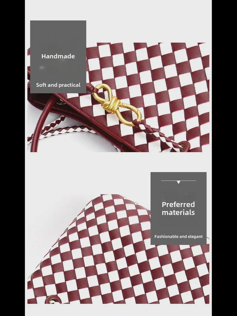 Модная плетеная сумка-тоут 2023 года: Золотая фурнитура, пряжка-веревка, ромбовидный дизайн, большая вместимость, сумка через плечо и через плечо для женщин