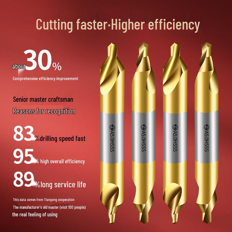 Центровочное сверло Tiangong типа А из быстрорежущей стали с титановым покрытием для нержавеющей стали