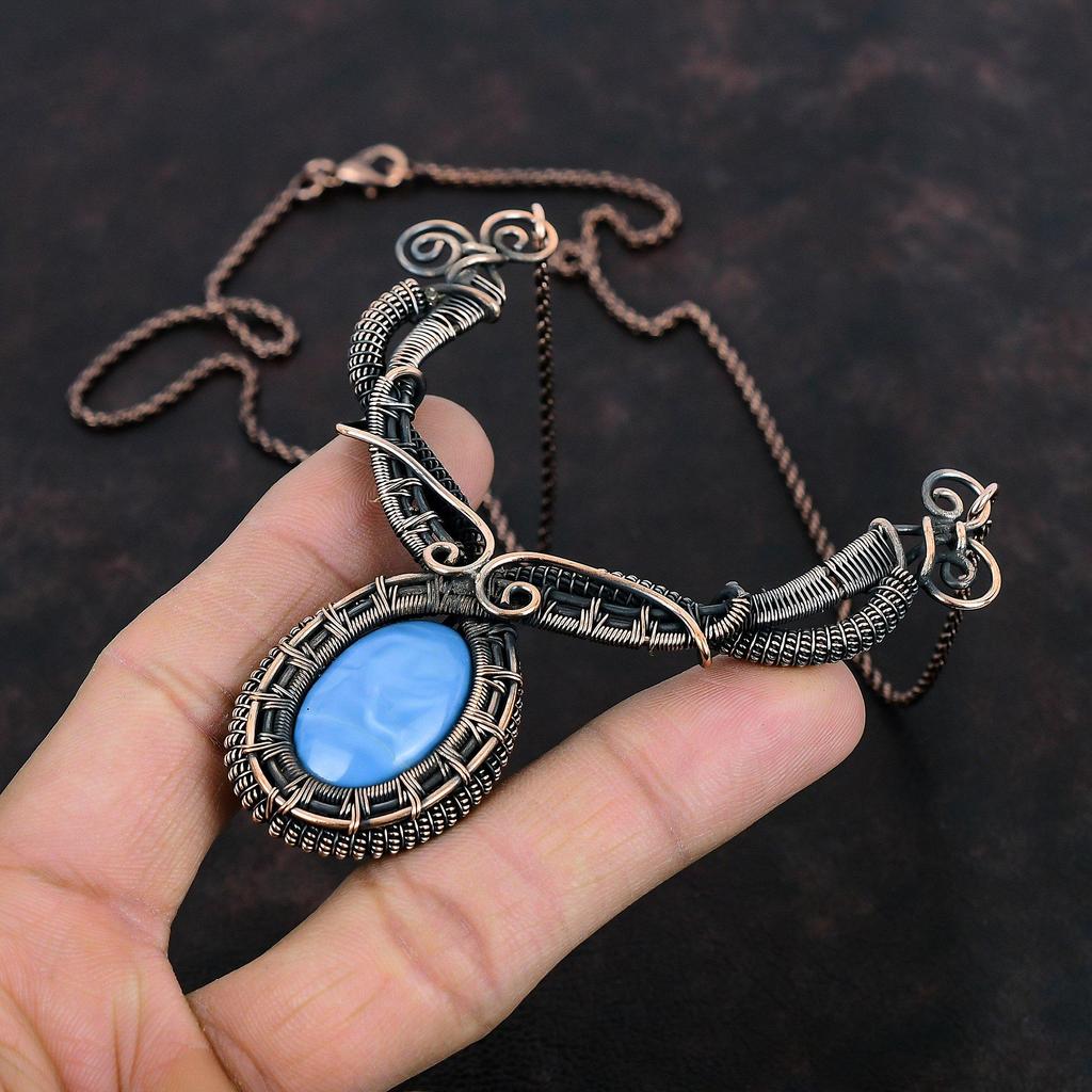 Ожерелье Owyhee Blue Opal, обернутое медной проволокой, ювелирное изделие ручной работы, ожерелье из драгоценных камней, ожерелье из медной проволоки, антикварные ювелирные изделия для подарков