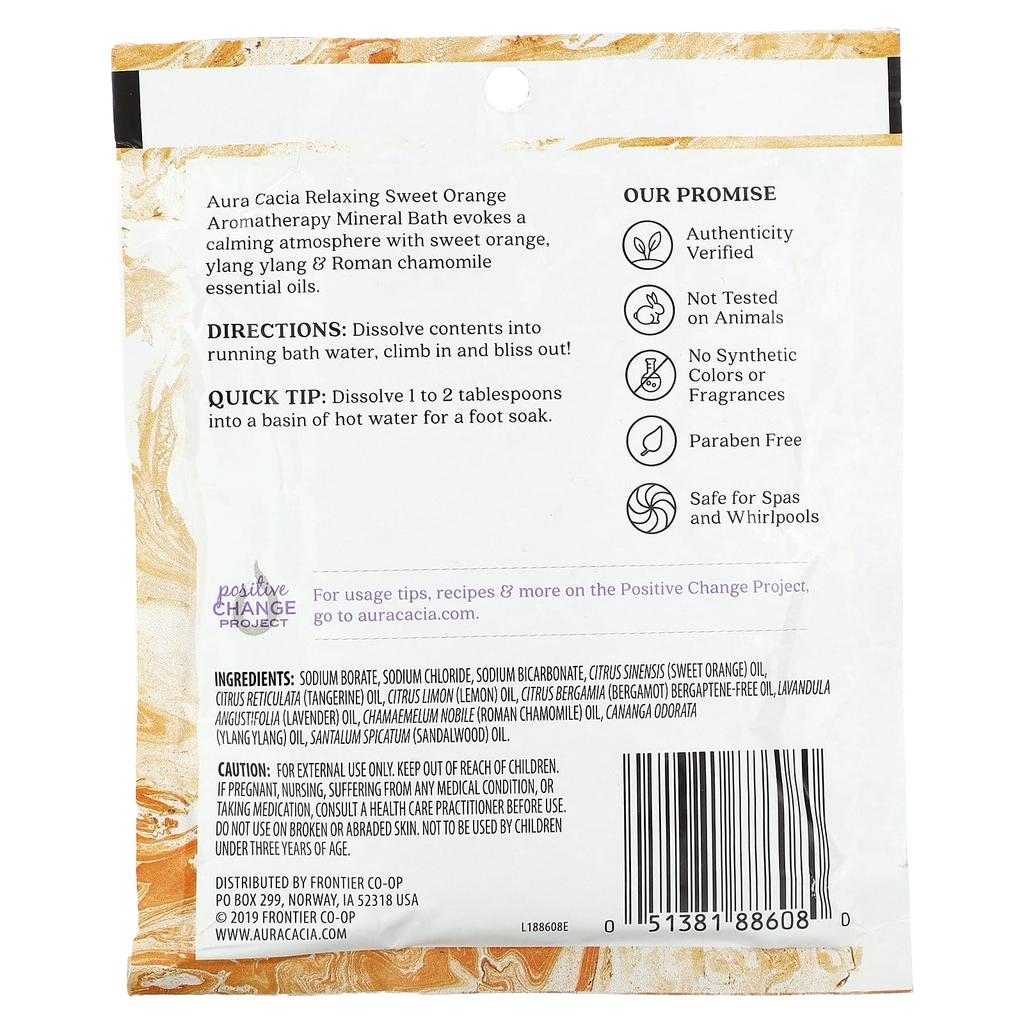 Aura Cacia Ароматерапевтическая минеральная бомбочка для ванны, расслабляющий сладкий апельсин, 70,9 г (2,5 унции)