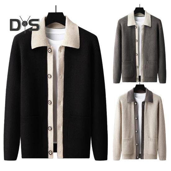 Мужской свитер, пальто, толстый, цветной, застежка на пуговицы, отложной воротник, трикотажный, свободный, сохраняющий тепло, куртка, осень-зима, кардиган, верхняя одежда