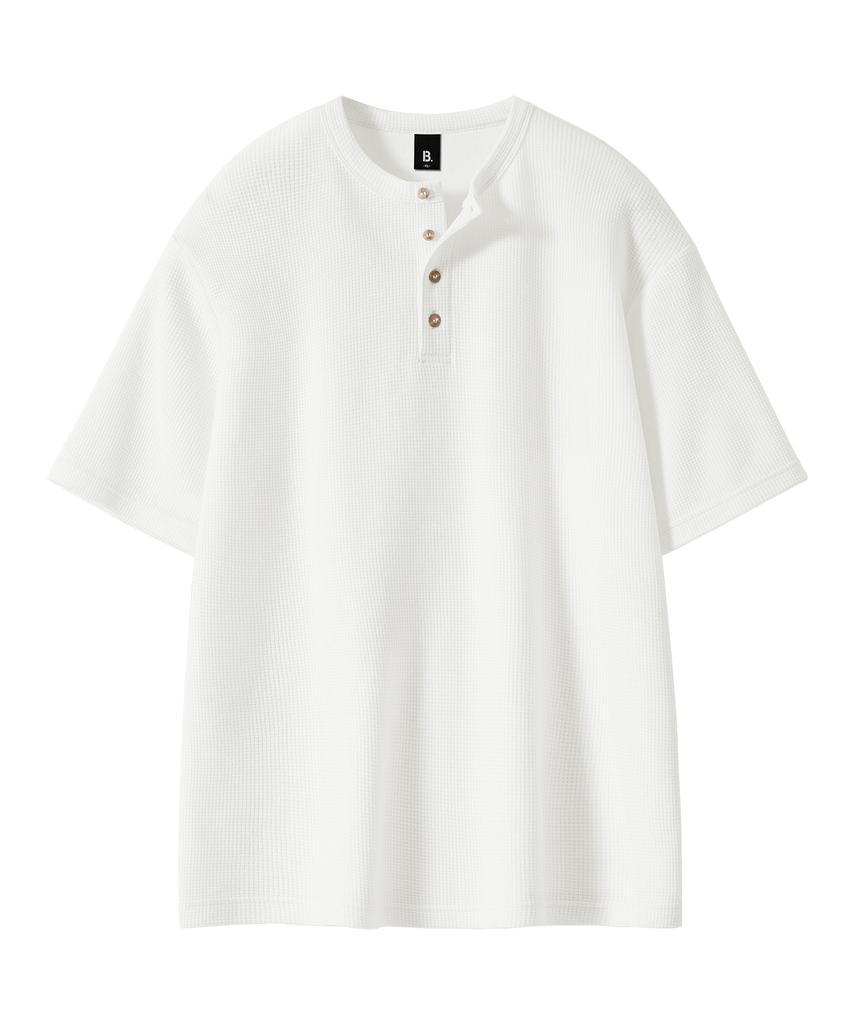 БРЕНСОН (вафельный) Свободная вафельная футболка-henley с коротким рукавом (4 цвета)