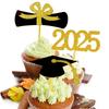 Топперы для кексов на выпускной 2025 года, 24 шт., шпажки для еды/закусок для выпускного вечера, украшения для мини-тортов, диплом, 2025, выпускная шапочка