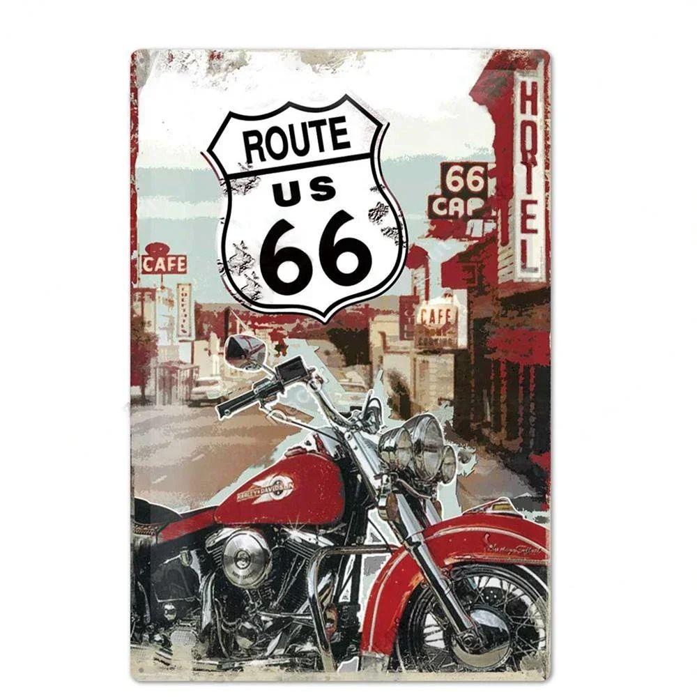 Сувенирная номерная табличка Route 66, Американский металлический знак для авто 20x30см