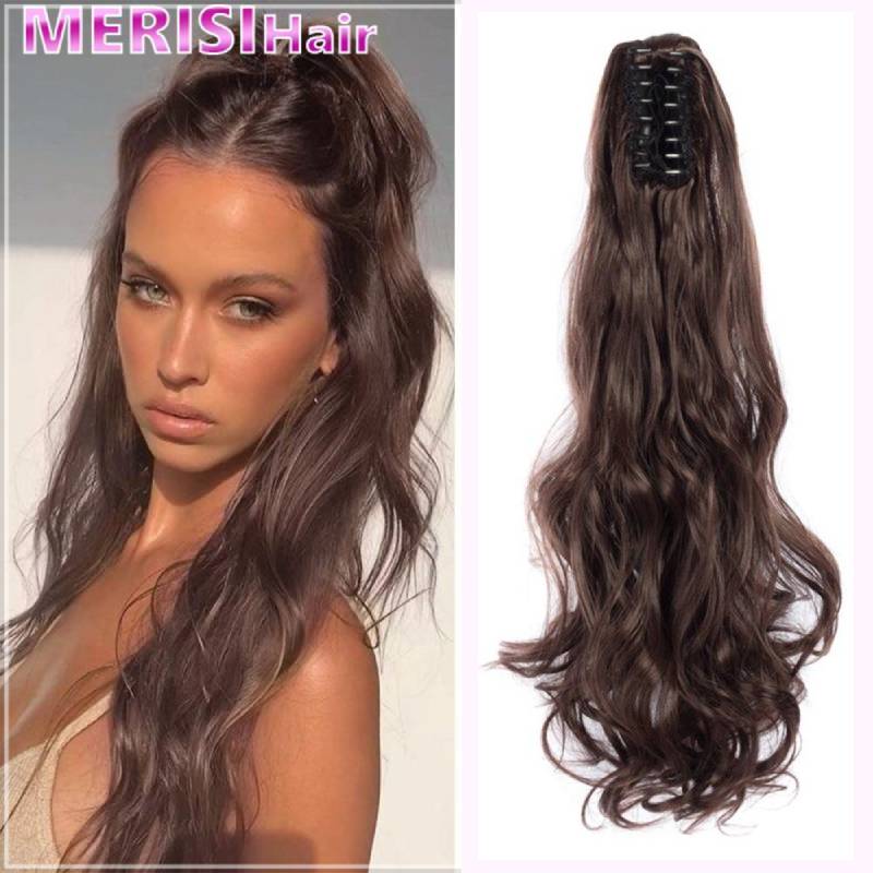 MERISIHAIR Термостойкие синтетические волосы «конский хвост» 22 дюйма, волнистые зажимы для когтей, золотисто-черные наращивание волос «конский хвост»