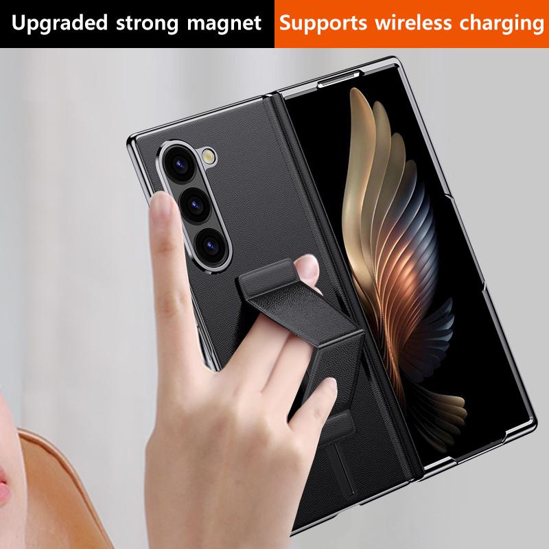 Кожаный чехол LANGSIDI для Samsung Galaxy Z Fold 6 Fold6 с магнитным ремешком на запястье и подставкой, задняя крышка с защитной пленкой