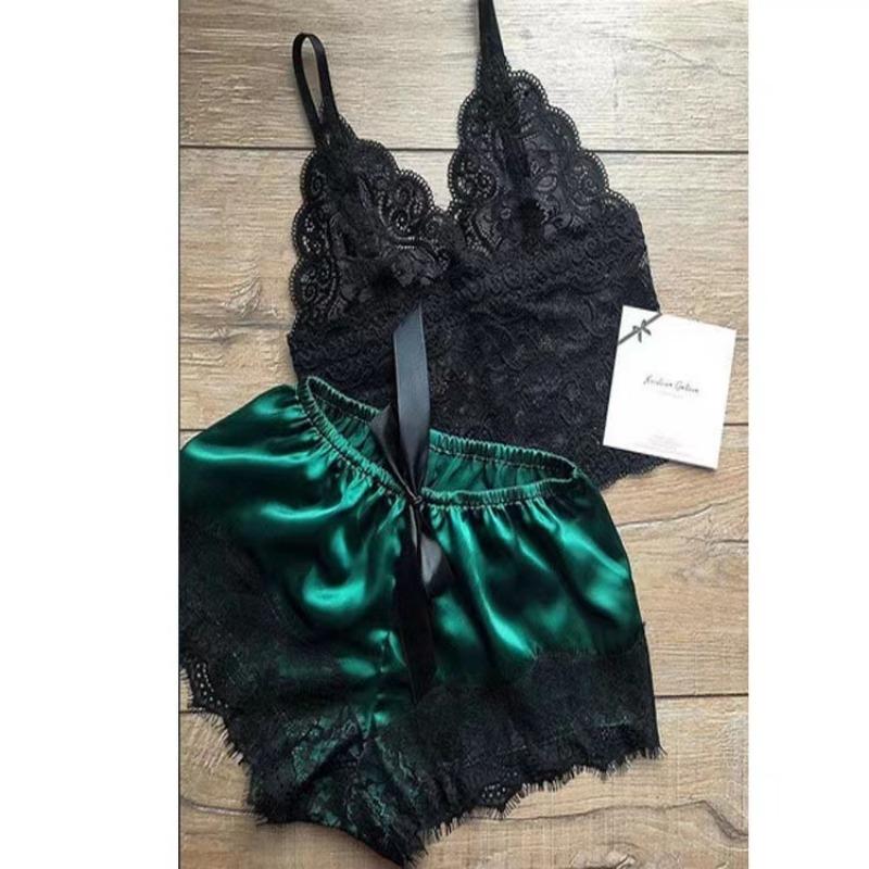 Сексуальная пижама для женщин 2 предмета топ шорты комплект пижамы одежда кружево пижама нижнее белье нижнее белье