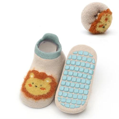 Детские носки для девочек и мальчиков, противоскользящие хлопковые детские носки для девочек и мальчиков, повседневные зимние толстые теплые детские носки с принтом для малышей, нескользящие