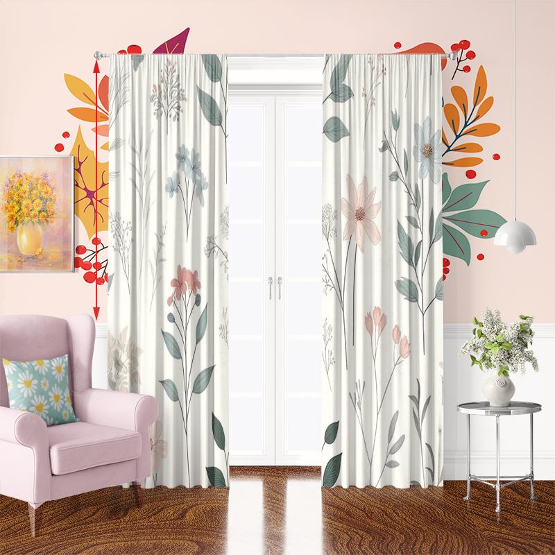2pcs- Hand-painted Plant-printed Curtains -100% Polyester Material, Suitable for Bedroom Curtains and Living Room Decoration,