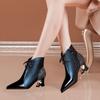New Bright Leather Thick Heel Short Boots for Women's New Water Diamond Middle Heel Fashion Boots Short Barrel Pointed Martin Boots