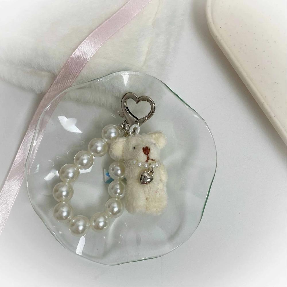 Imitation Pearl Teddy Bear Mobile Phone Chain Hanging Ornament Handbag Pendant Pendant Gift Keychain Women Girls