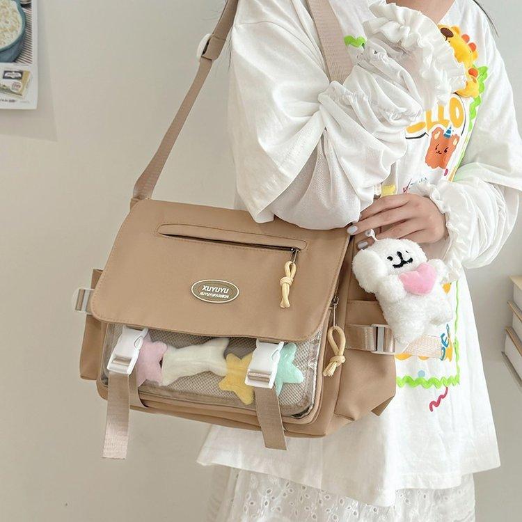 Cute College Style Girl Messenger Bag Japanese Ins Student Large Capacity Versatile Mailman Bag Transparent Pain Bag