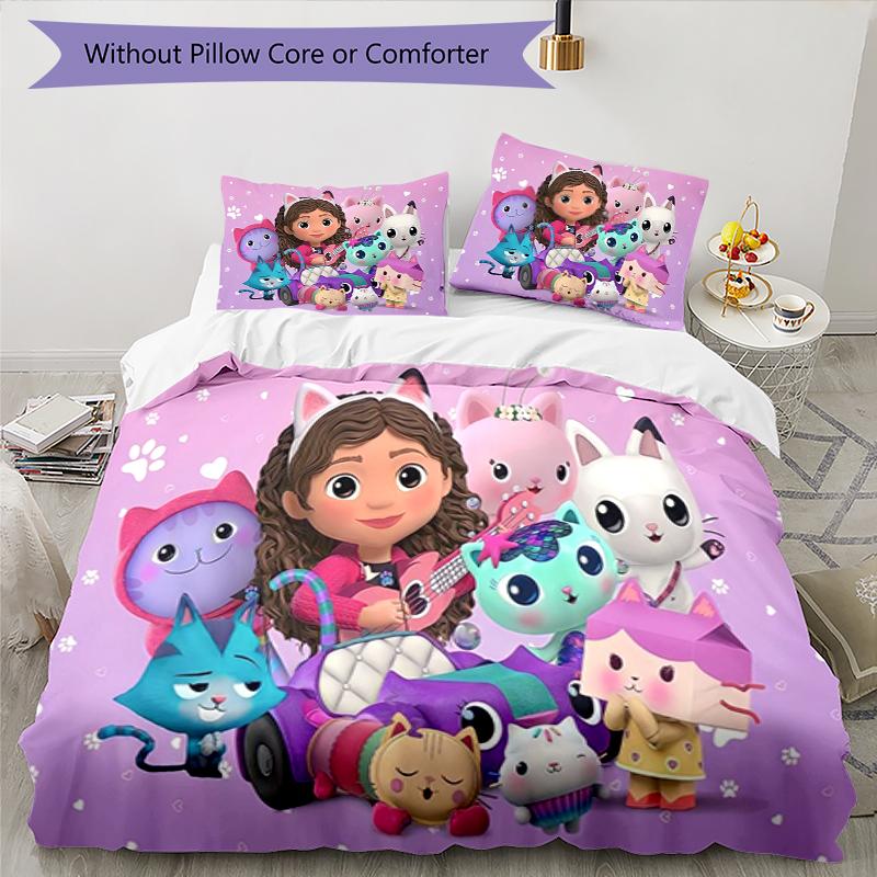 3pcs Gabby’s Dollhouse Bedding Set Duvet Cover Closure Includes 1 Duvet Cover & 2 Pillowcases, Soft and Comfortable for All Seasons.