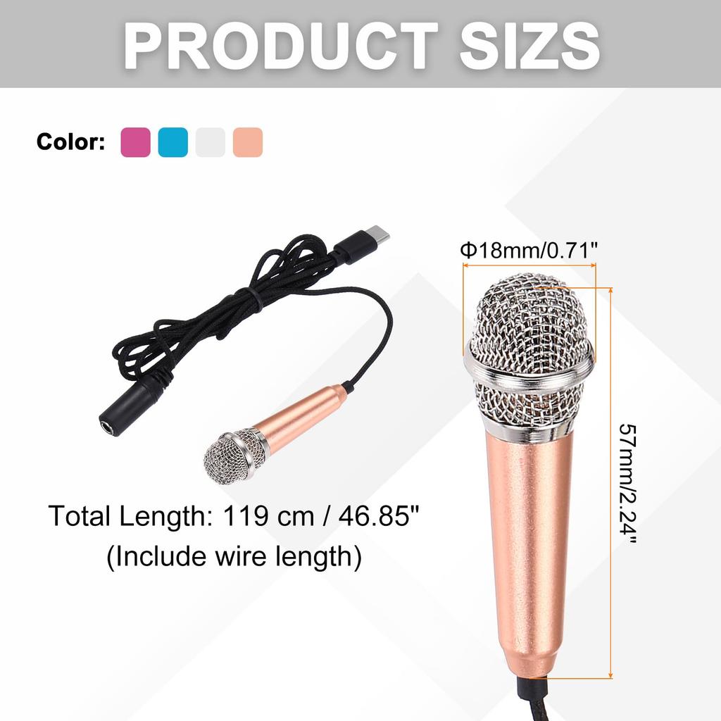 uxcell Mini Compact Microphones for Hot and Pack of 4 Microphones, Phones, Type-C, Recording, Gold, Silver, Pink, Blue,