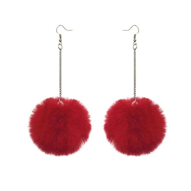 New Big Pompom Drop Earrings Fashion Soft Rabbit Fur Ball Pompom Pendant Long Dangle Earrings For Women Girl Party Gifts