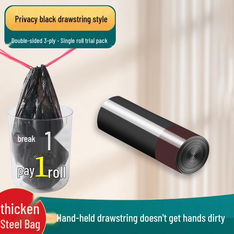 Large Black Handheld Drawstring Trash Bags for Kitchen, Dorm, and Household Use - Thick, Durable, Pull-up Closure