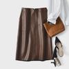 Hot Sale: High-Waist A-Line Sheepskin Skirt with Front Zipper In Brown