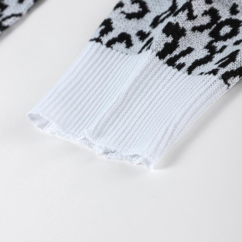 Женский свитер с круглым вырезом, короткий вязаный пуловер с леопардовым принтом, модный повседневный джемпер с застежкой-молнией, нижняя рубашка на осень и зиму