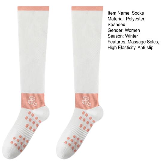1 пара женских зимних носков длиной до колена с массажной подошвой, с длинной трубкой, с высокой эластичностью, с противоскользящими свойствами, носки для йоги, удобные, теплые, для бега трусцой