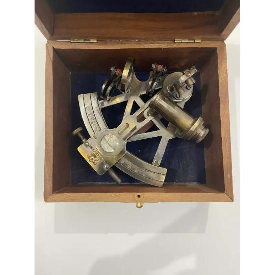 Nautical Solid Brass 5" Antiquated Brass Working Navigational Sextant With Wooden Box