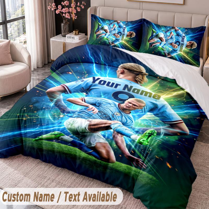 Erling Haaland Printed Bedding Set Custom Name Text 1 Duvet Cover 2 Pillowcases For Bedroom