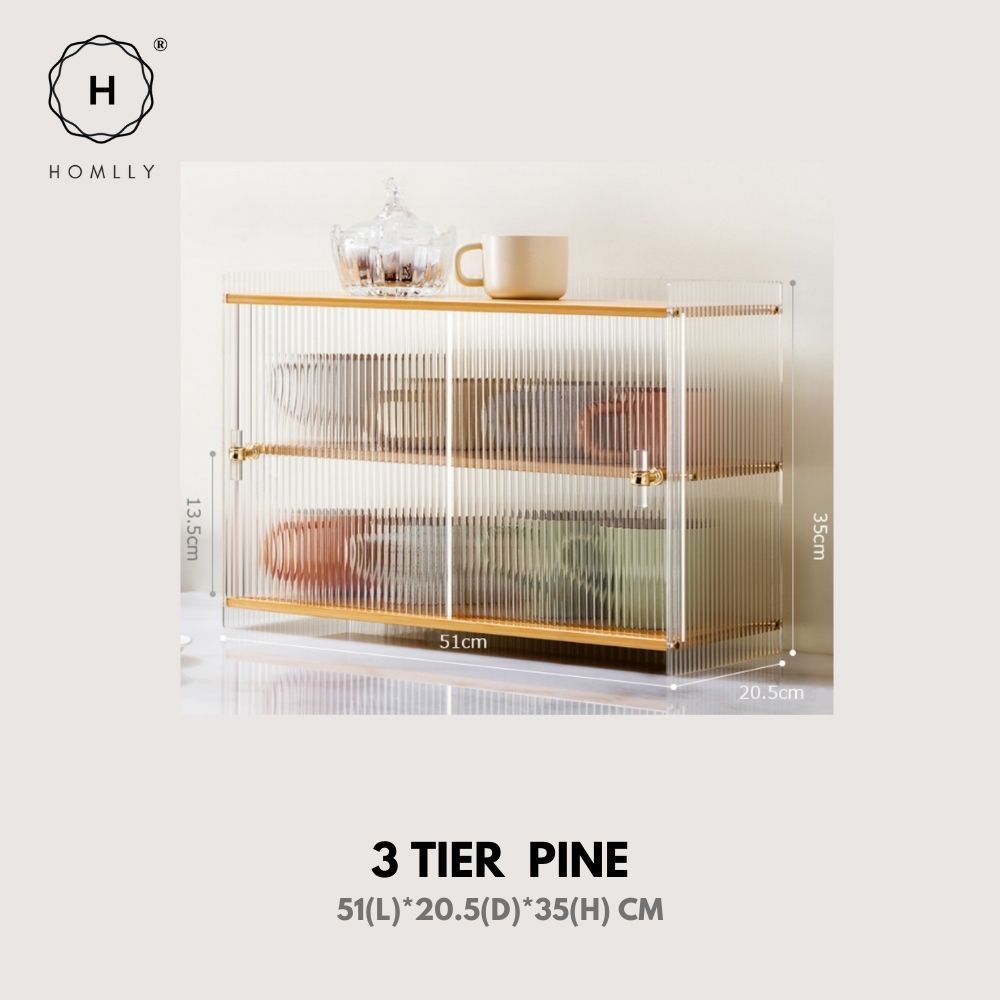 Homlly Dustproof Kitchen Storage Tabletop Cupboard Rack with Acrylic Door