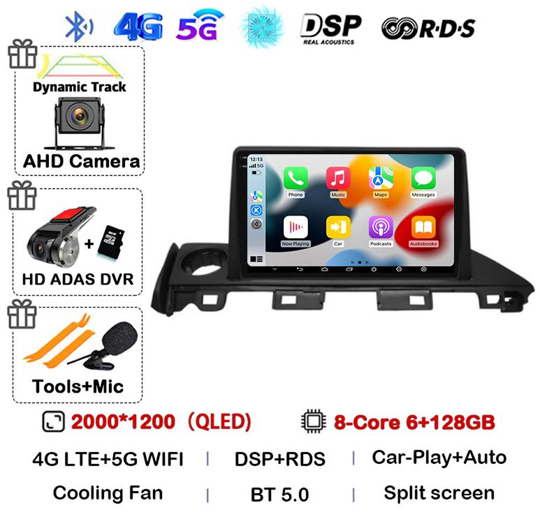 Android 14 Carplay Автомагнитола для Mazda 6 Atenza 3 2016 2017 2018 GPS 4G+WIFI Видеоплеер Мультимедиа Стерео Головное Устройство QLED