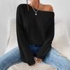 Осенне-зимний стиль Уникальный пуловер с открытыми плечами Вязаный Однотонный Свободный крой Повседневный Универсальный пуловер Воротник-одна полоса