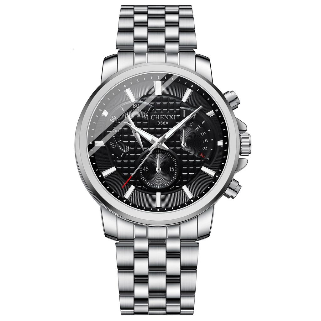 Модные мужские часы Серебряный ремешок из нержавеющей стали Водонепроницаемые повседневные деловые кварцевые наручные часы