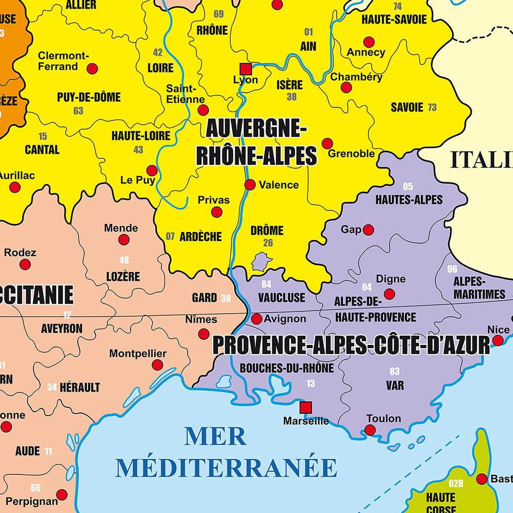 Французская серия Ткань-фон для карты-Административная карта Франции,Постер на холсте без рамы,Информационная таблица для путешествий,Постер для настенного искусства