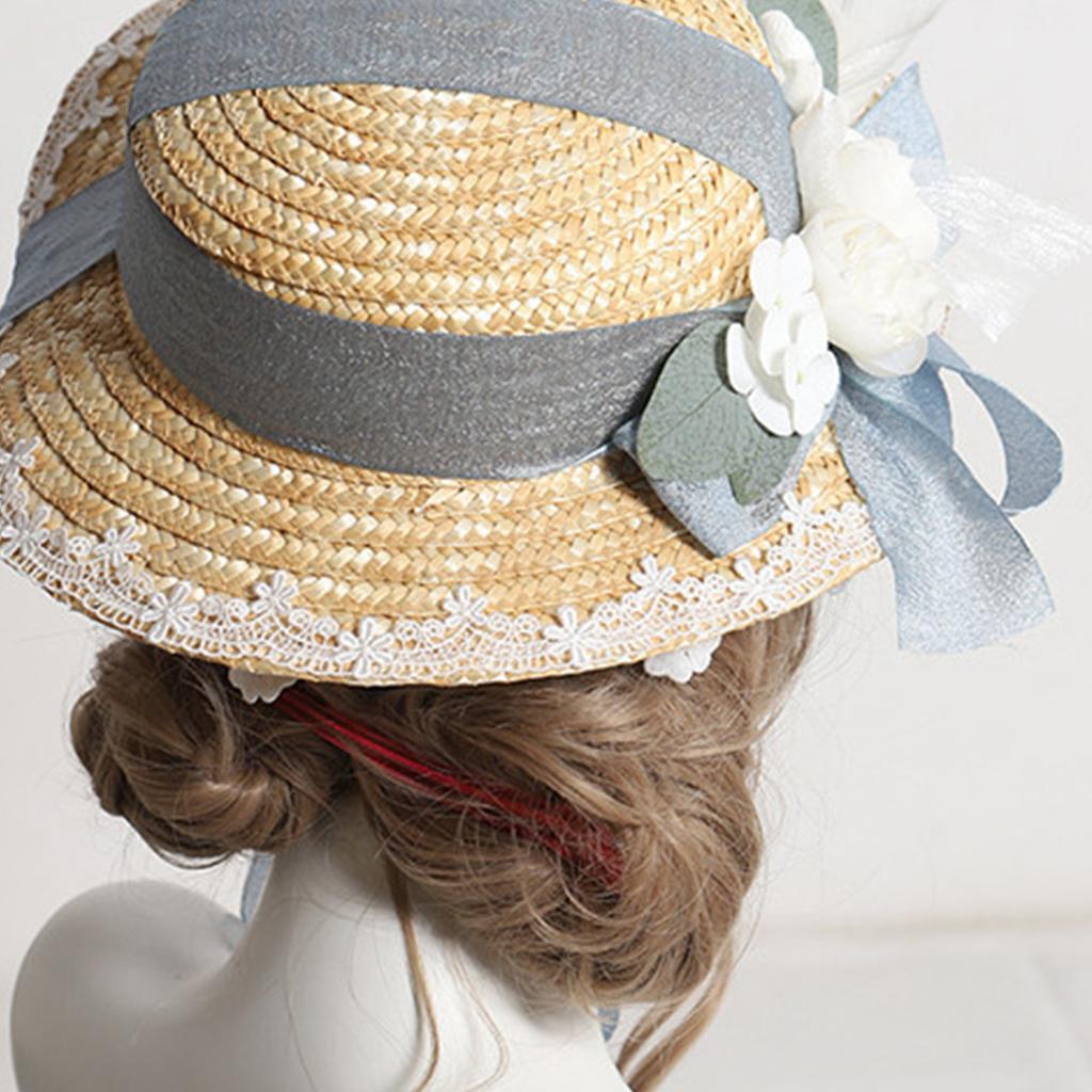 Delicate Flower Flat Hat Women Straw Bonnet Vacation Beach Hat Sweet Foldable Travel Bonnet Hat Sunscreens Sunproof Hat