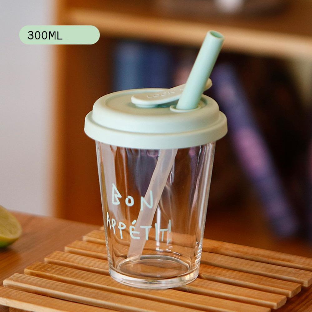 Large Water Milk Bottle Cup with Straw Coffee Cup Portable Glass Water Cup  For Sports Camping