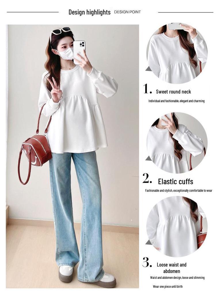 New Versatile Maternity Sweatshirt - Loose Casual Long Sleeve, Age-Reducing Autumn/Winter Women's Top