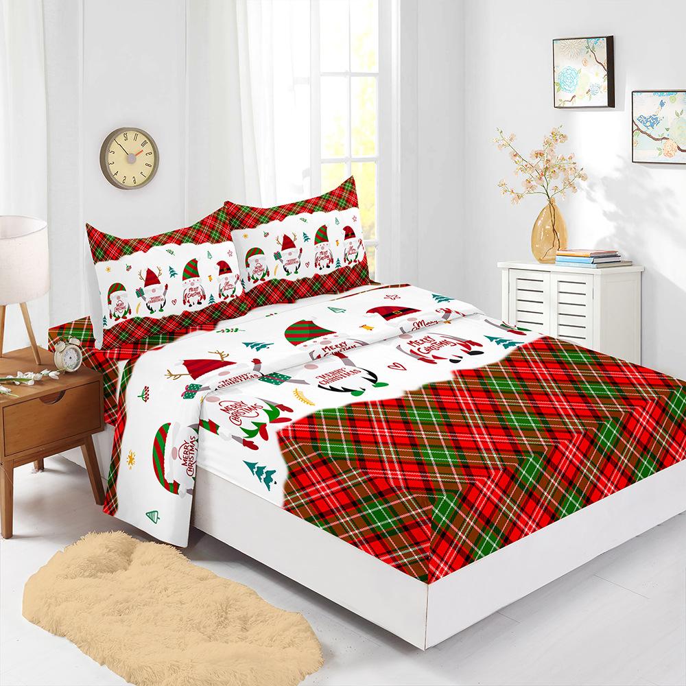 Hot-Selling Red Christmas Mattress Four-Piece Children'S Bedding Printed Mattress Protective Cover