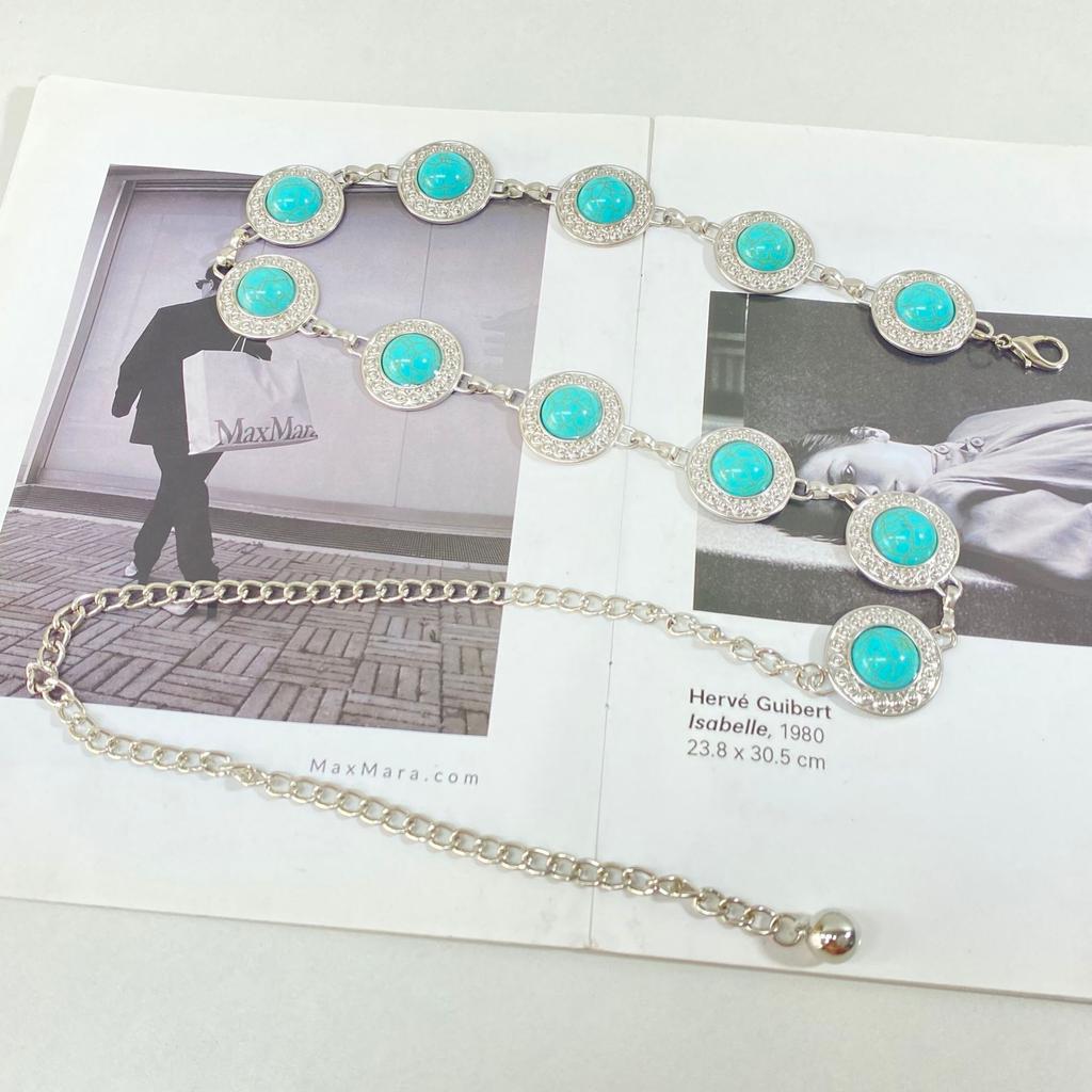 Casual Xiaoxiangfeng Metal Waist Chain Accessories Women'S Dress Turquoise Belt