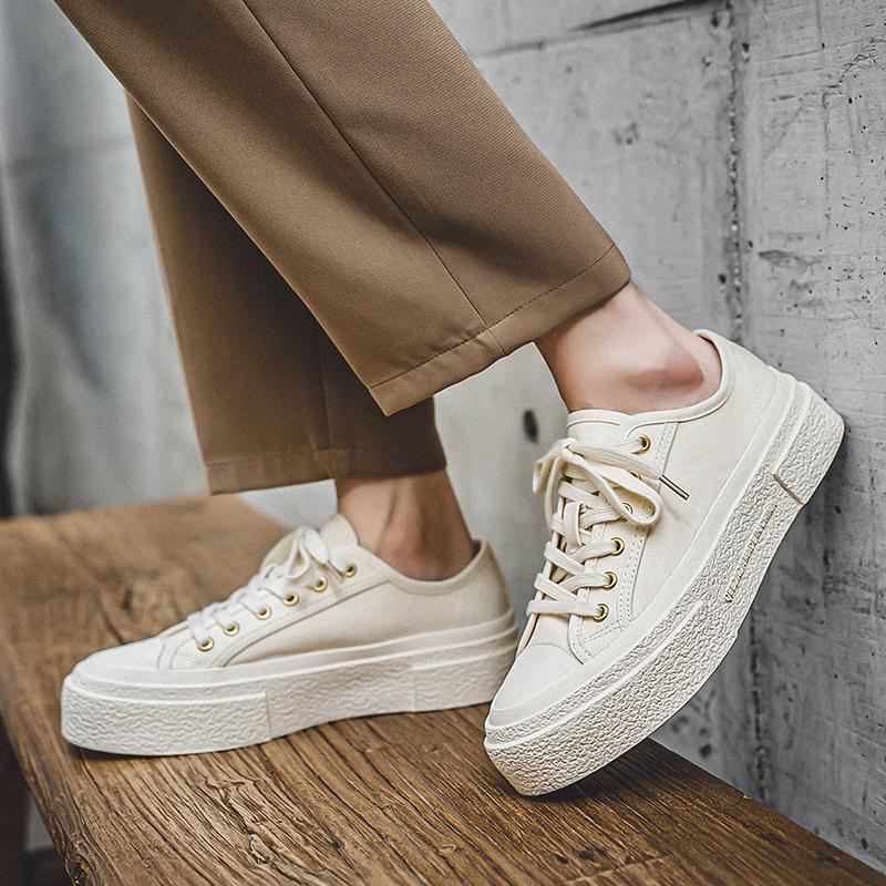 Модные новые мужские парусиновые туфли на толстой подошве, классические и универсальные, черного цвета, для прогулок по улице, для повседневной молодежной вечеринки