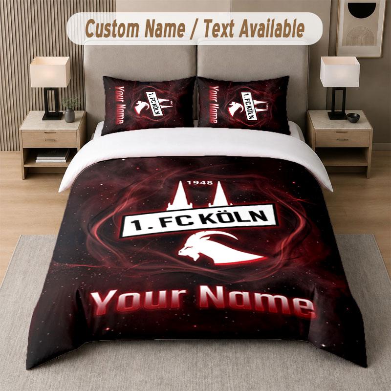 Custom Bedding Set FC Köln Pattern, Print Name Text 1 Duvet Cover plus 2 Pillowcases Home Textile