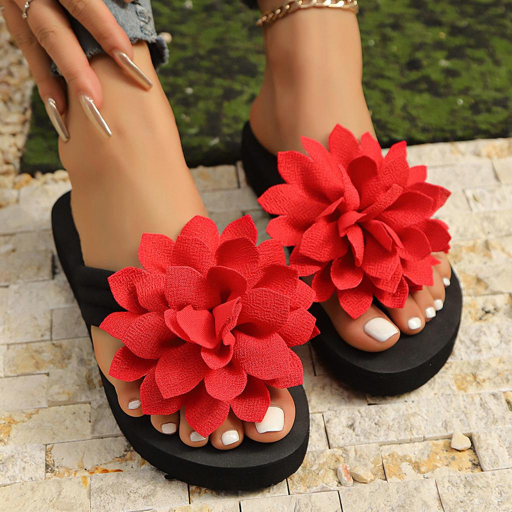 Пляжные шлепанцы с цветком больших размеров, Удобные нескользящие тапочки для женщин, Женская обувь на плоской подошве