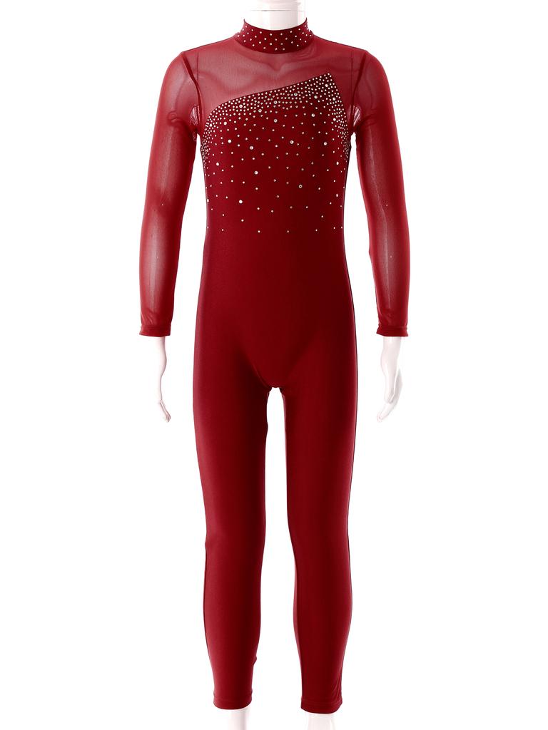Children Girls Fashion Leotard Long Sleeve Round Collar Hollow Back Skating Performance Jumpsuit