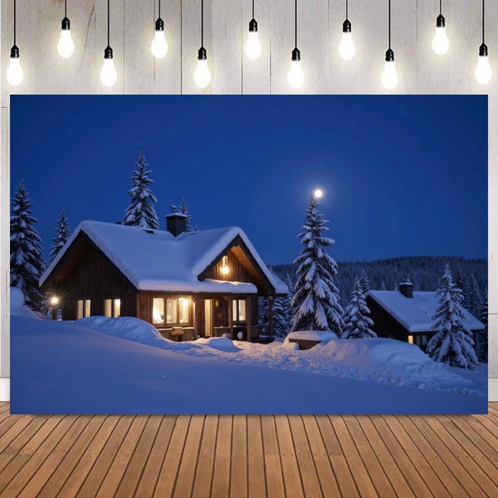 Snow Winter Christmas Village Background Pine Tree Houses Backdrop New Year Home Decoration Photography Photo Studio Props9