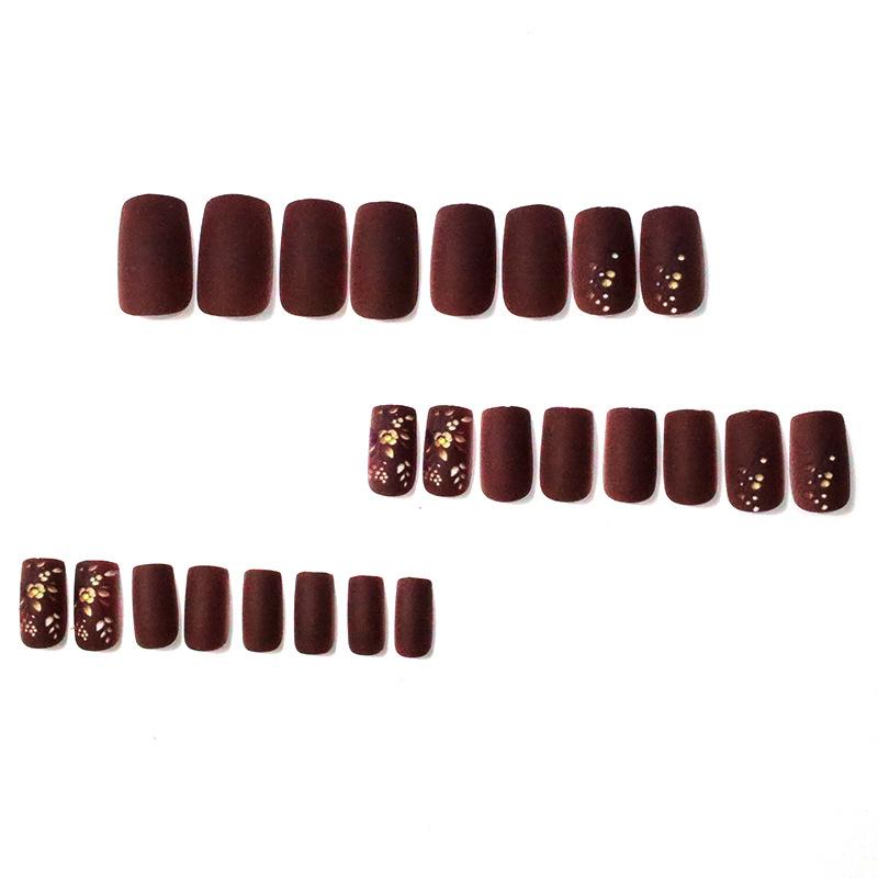 24 nail art autumn and winter plant flower pattern medium and long European wearing nail wholesale