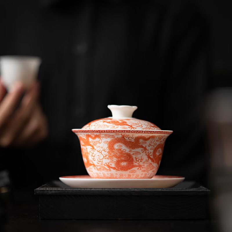 Sushih Ceramic Red Nine-Dragon Sancai Gaiwan Tea Bowl
