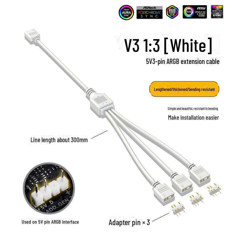5V Computer Fan Extension Adapter, 3-Pin Motherboard Splitter, 1-to-2/3-to-4 AGB Hub