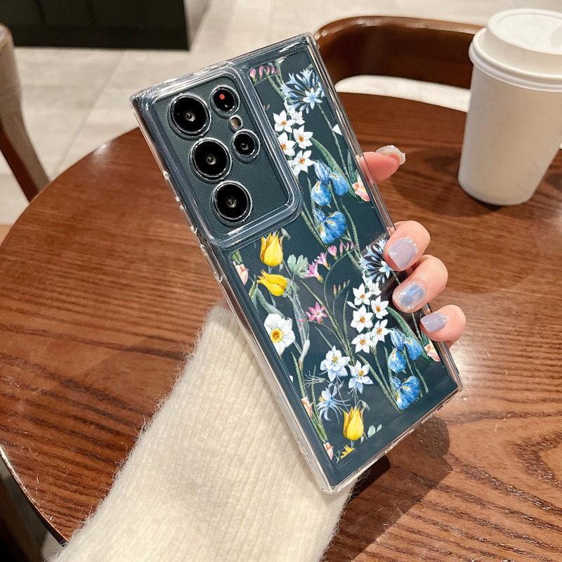 Модный прозрачный чехол для телефона с сердечками и цветочным принтом для Samsung S24 S23 Ultra S22 S21 FE A15 A35 A55 A33 A54 A53 A25, противоударный прозрачный мягкий силиконовый чехол