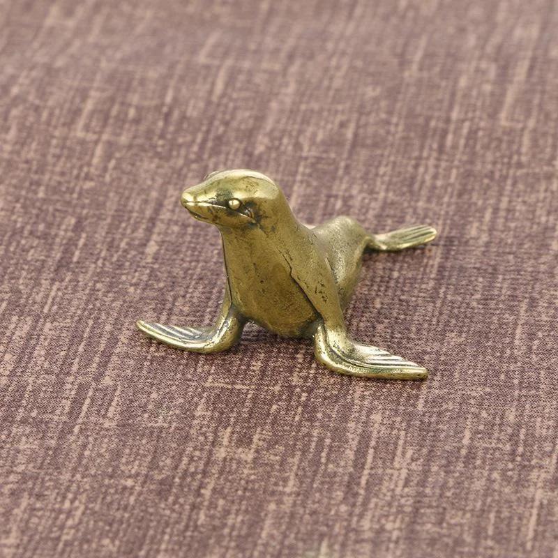 Cute Antique Antique Vintage Fun Seal Antique Brass Handle Creative Solid Copper Handicraft Collectible Ornaments
