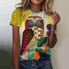 Summer Round Neck Owl Pattern Printed Top Fashionable Casual Cute Short Sleeved Women's T-shirts