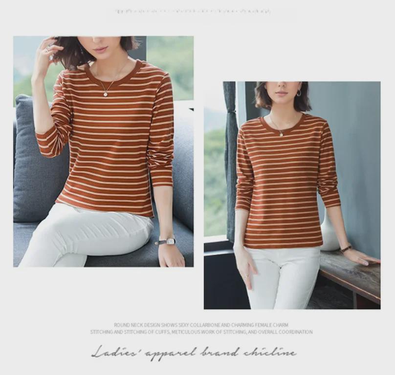 Женская осенняя хлопковая футболка с длинным рукавом – большой размер, свободный крой, модная нижняя рубашка для людей среднего и пожилого возраста